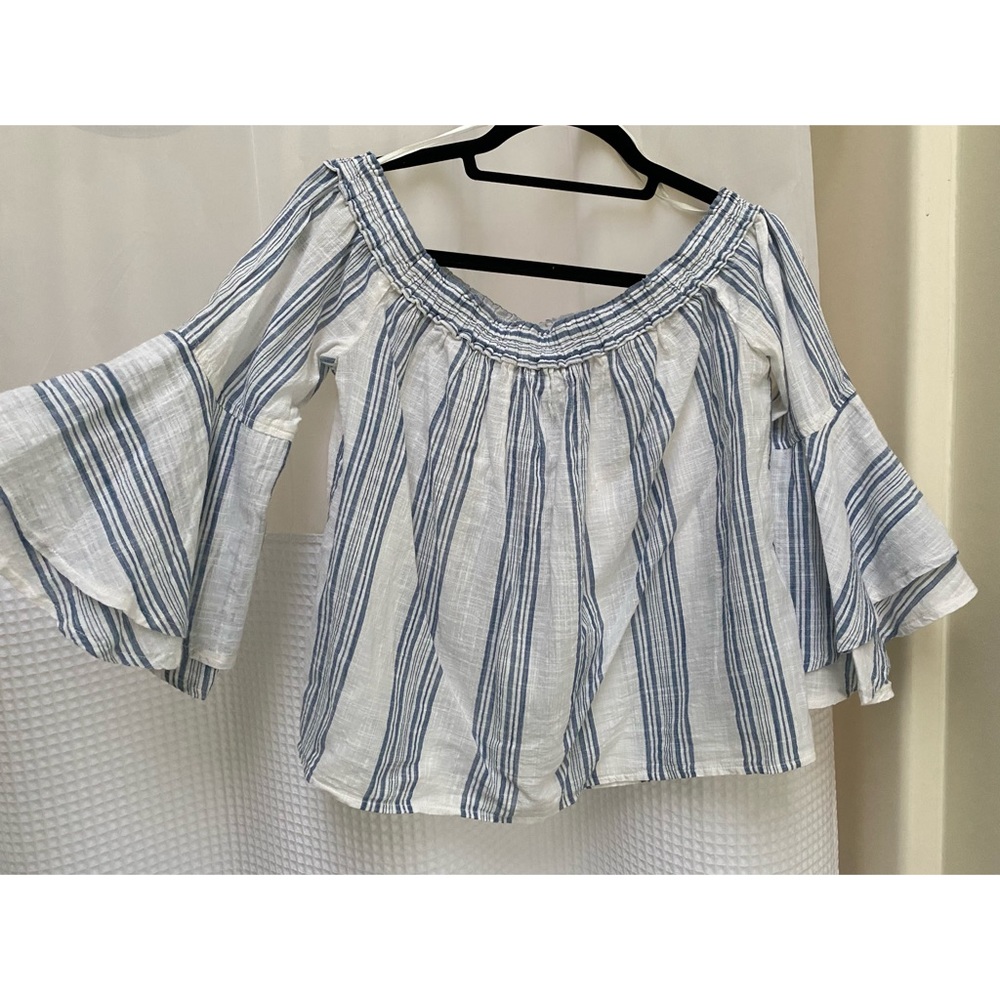 Lucky brand blue & white off the shoulder shirt